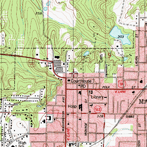 Topographic Map of De Soto Parish Sheriff's Office, LA