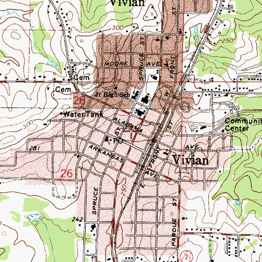 Topographic Map of Vivian Police Department, LA