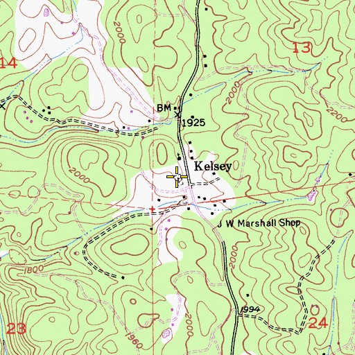 Topographic Map of Kelsey Cemetery, CA