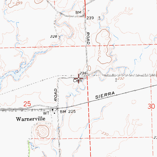 Topographic Map of Warnerville Cemetery, CA