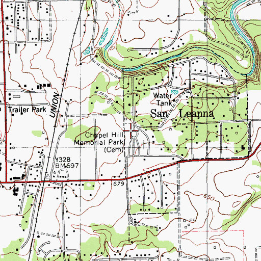 Topographic Map of Onion Creek Memorial Park, TX
