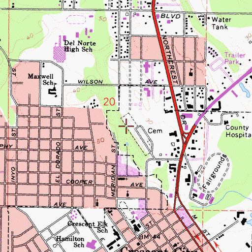 Topographic Map of Del Norte County Veterans Memorial Cemetery, CA