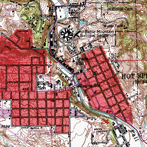 Topographic Map of Hot Springs Police Department, SD