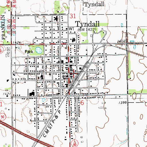 Topographic Map of Tyndall Police Department, SD