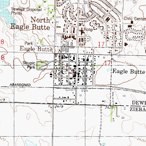 Topographic Map of Eagle Butte City Police Department, SD