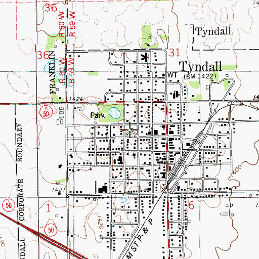 Topographic Map of Bon Homme County Jail, SD