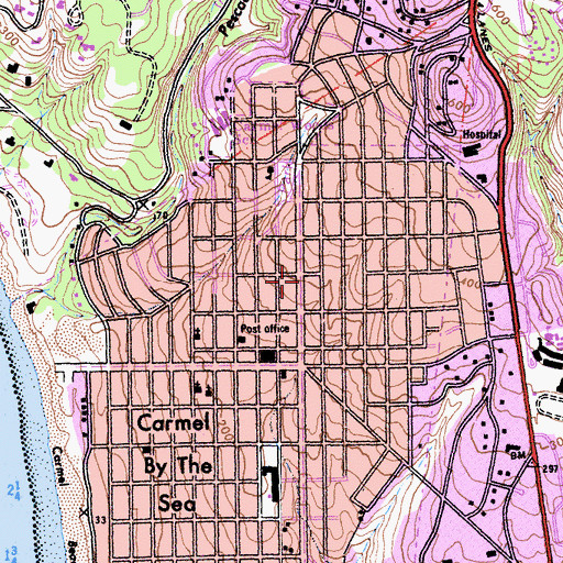 Topographic Map of Carmel Police Department, CA