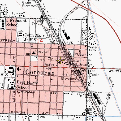 Topographic Map of Corcoran Police Department, CA