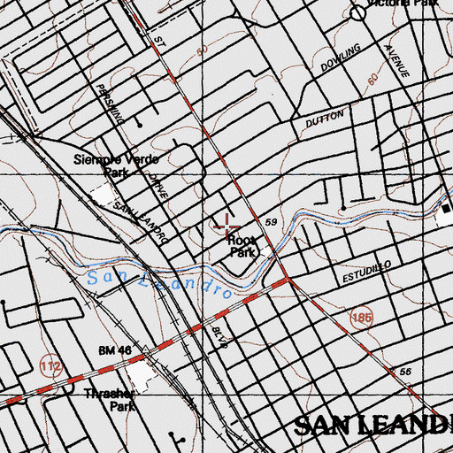 Topographic Map of San Leandro Police Department, CA