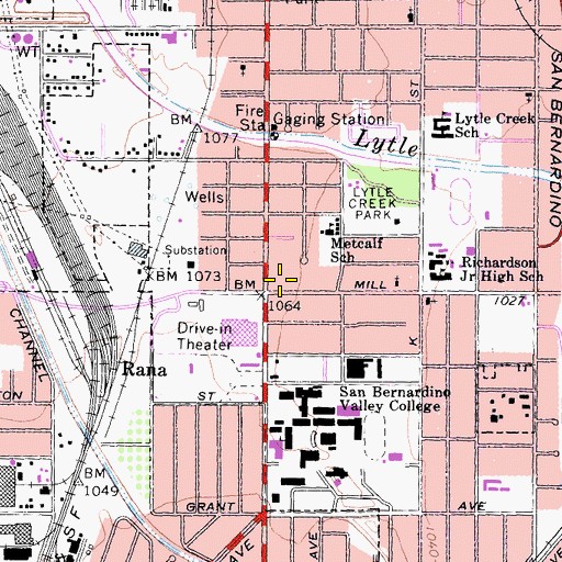 Topographic Map of San Bernardino Police Department, CA