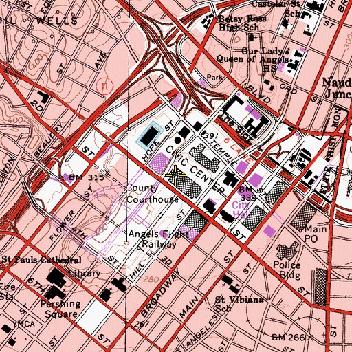 Topographic Map of Los Angeles County Sheriff's Department - Court Services Division, CA