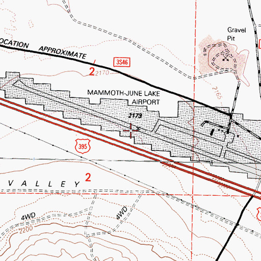 Topographic Map of Mammoth-June Lake Airport, CA