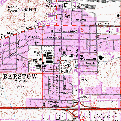 Topographic Map of San Bernardino County Sheriffs Department - Barstow Station, CA