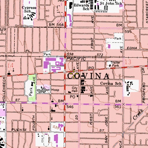 Topographic Map of Covina Police Department, CA