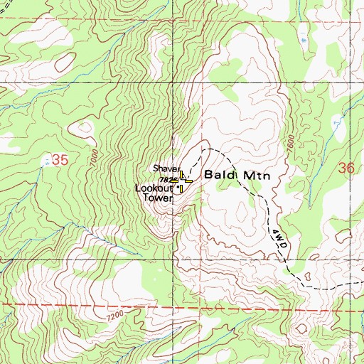 Topographic Map of Bald Mountain Lookout, CA