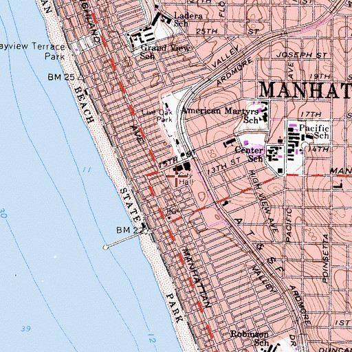 Topographic Map of Manhattan Beach Police Department, CA