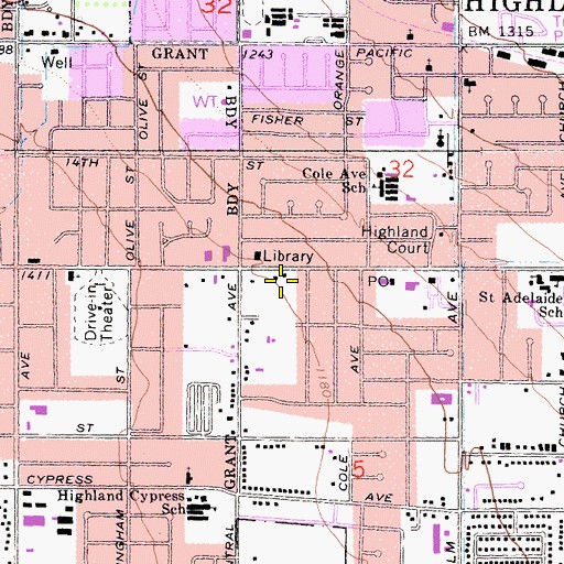 Topographic Map of Highland Police Department, CA