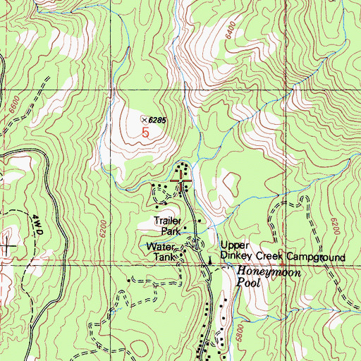 Topographic Map of Dinkey Creek Trailhead, CA