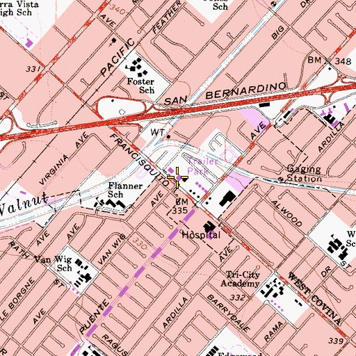 Topographic Map of California Highway Patrol - Baldwin Park, CA