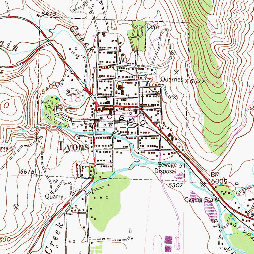 Topographic Map of Lyons Post Office, CO