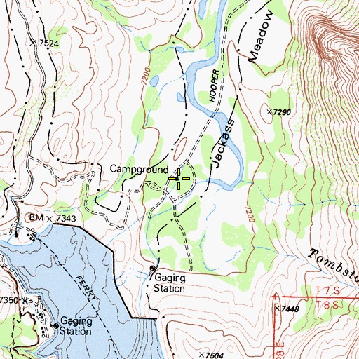 Topographic Map of Jackass's Meadows Campground, CA