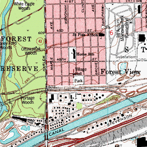 Topographic Map of Forest View Police Department, IL