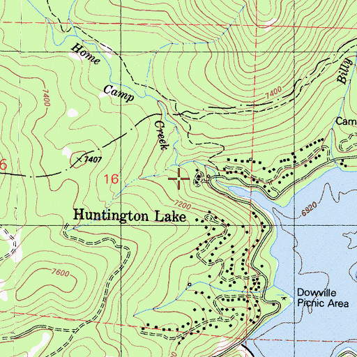 Topographic Map of Huntington Lake Resort, CA