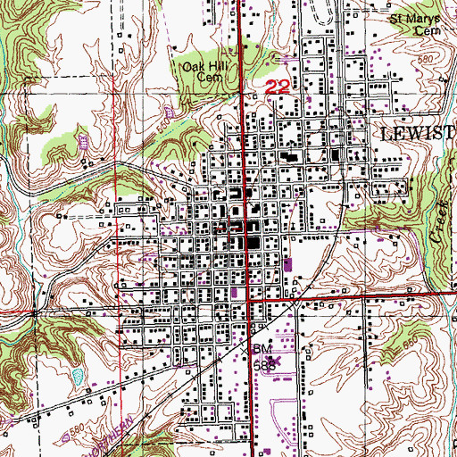 Topographic Map of Lewistown Police Department, IL