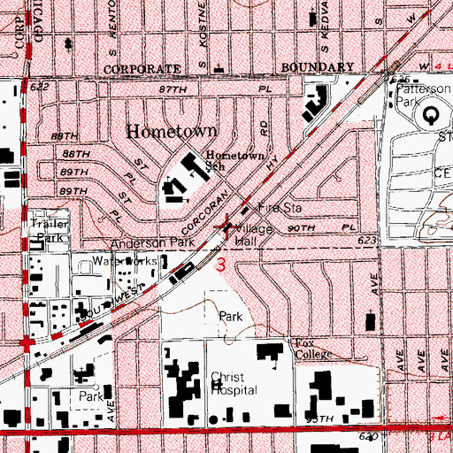 Topographic Map of Hometown Police Department, IL