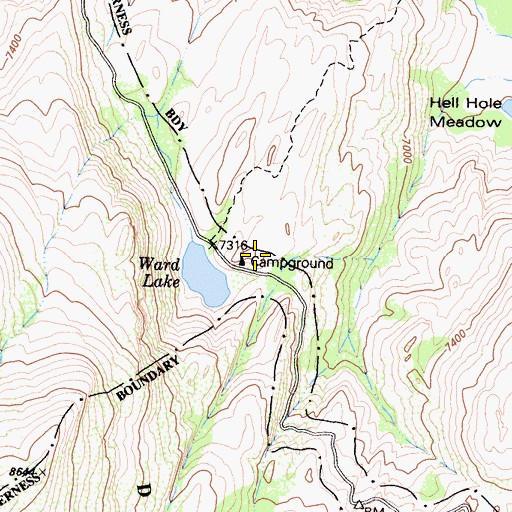 Topographic Map of Ward Lake Campground, CA