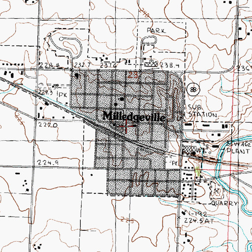 Topographic Map of Milledgeville City Police, IL