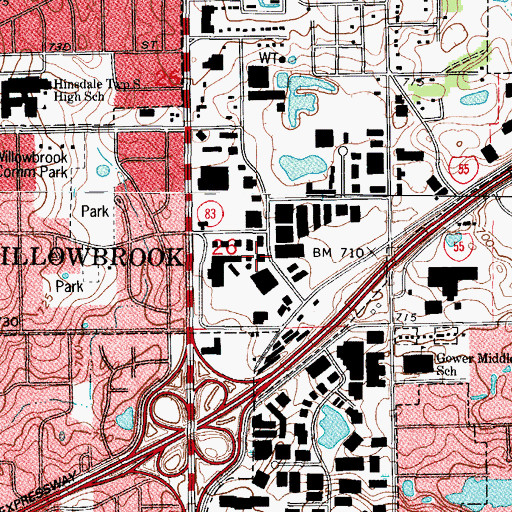 Topographic Map of Willowbrook Police Department, IL