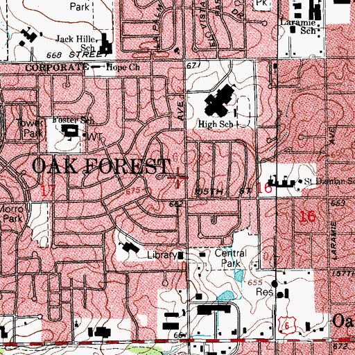 Topographic Map of Oak Forest Police Department, IL