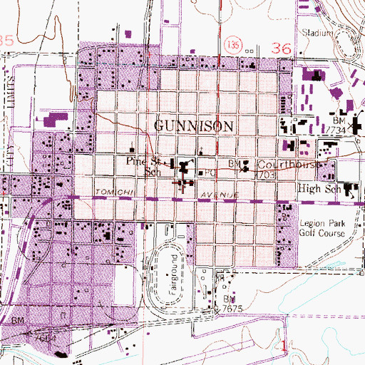 Topographic Map of Gunnison Police Department, CO