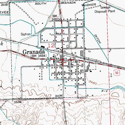 Topographic Map of Granada Police Department, CO