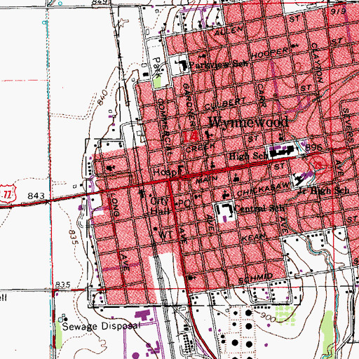 Topographic Map of Wynnewood Police Dept, OK