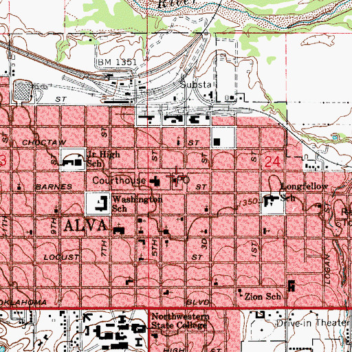 Topographic Map of Alva Police Department, OK
