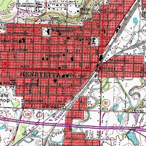 Topographic Map of Henryetta Police Dept, OK