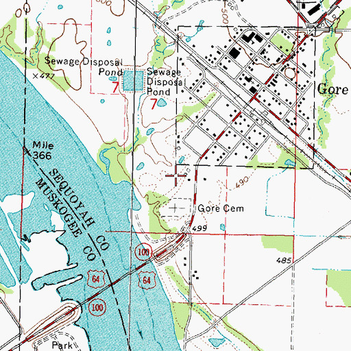 Topographic Map of Webbers Falls Police Department, OK
