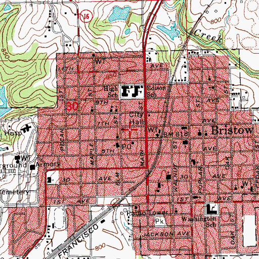 Topographic Map of Bristow Police Department, OK