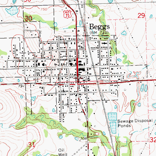 Topographic Map of Beggs City Police Department, OK