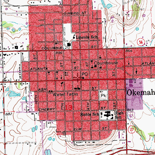 Topographic Map of Okemah Police Station, OK