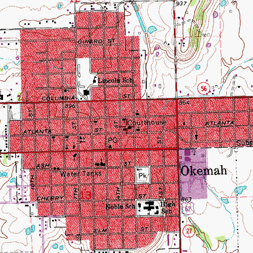 Topographic Map of Okfuskee County Jail, OK