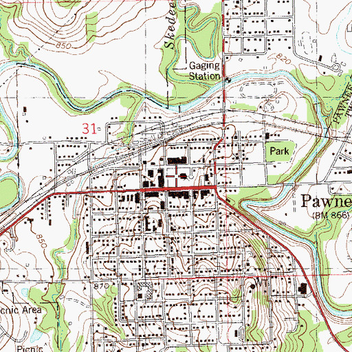 Topographic Map of Pawnee County Jail, OK