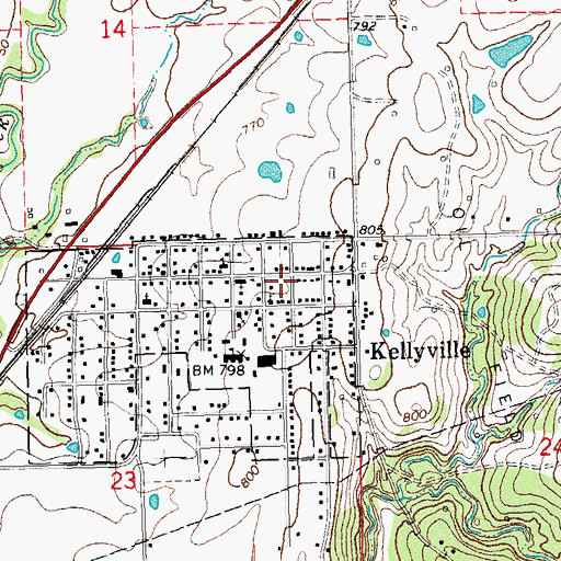 Topographic Map of Kellyville Police Department, OK