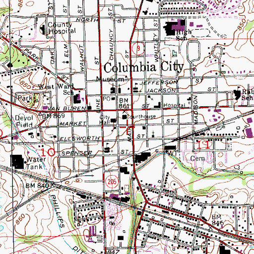 Topographic Map of Whitley County Sheriff's Office, IN