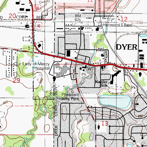 Topographic Map of Dyer Police Department, IN