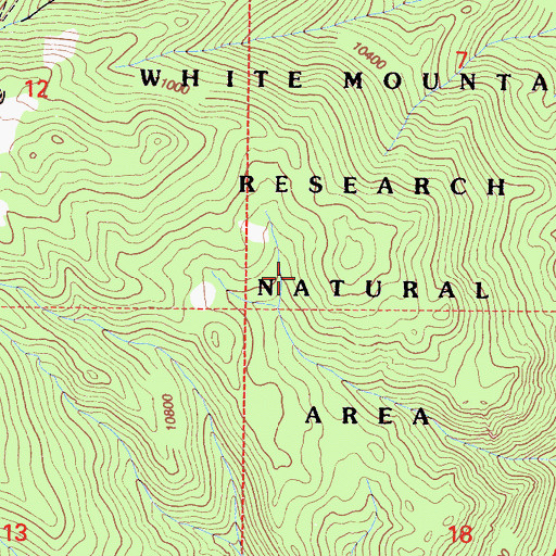 Topographic Map of White Mountain Research Natural Area, CA