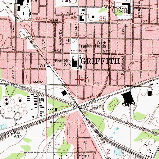 Topographic Map of Griffith Police Department, IN