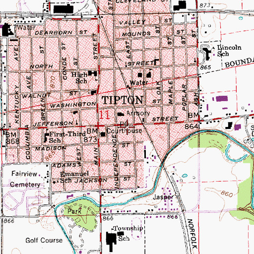 Topographic Map of Tipton Police Department, IN